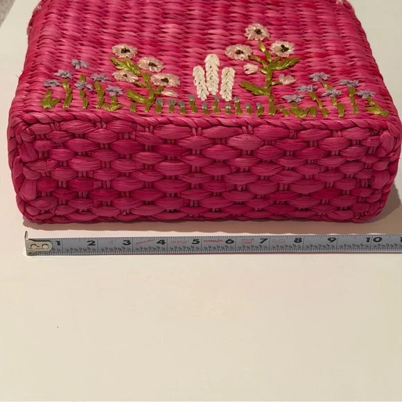 Vintage 1980’s Marlo Pink Floral Embroidered Woven Tote Bag Purse - Picture 7 of 14